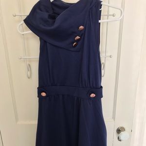 Collared navy blue cocktail dress with pockets!
